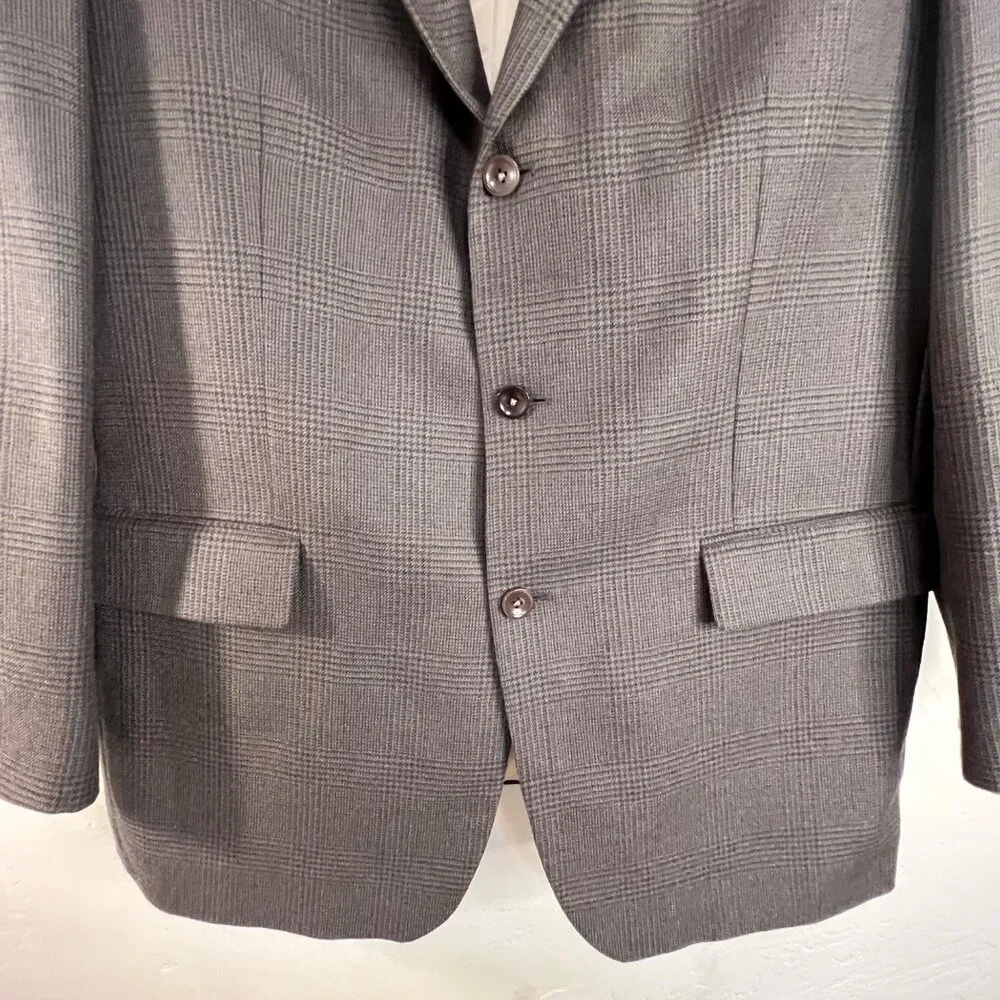 Nautica Mens Gray Tweed Plaid Wool Cashmere Blazer Jacket 46L Superior Tailoring